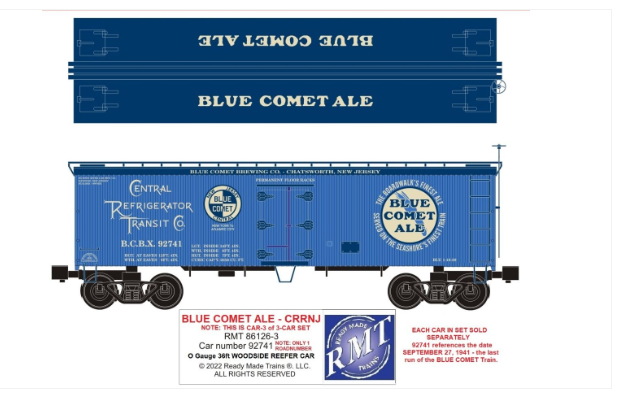 RMT 861263 O Blue Comet Ale Woodside Reefer Car