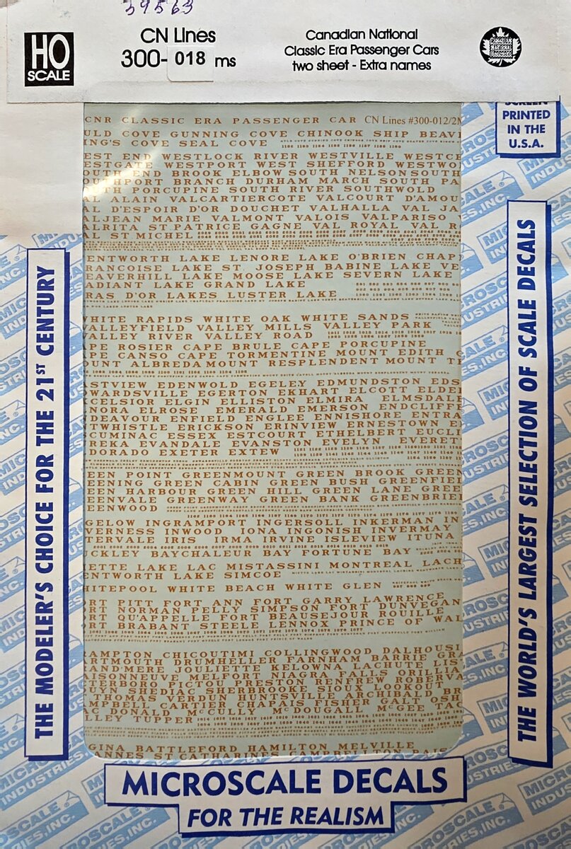 Microscale 300-018 HO Canadian National Classic Era Passenger Cars Decal Sheet