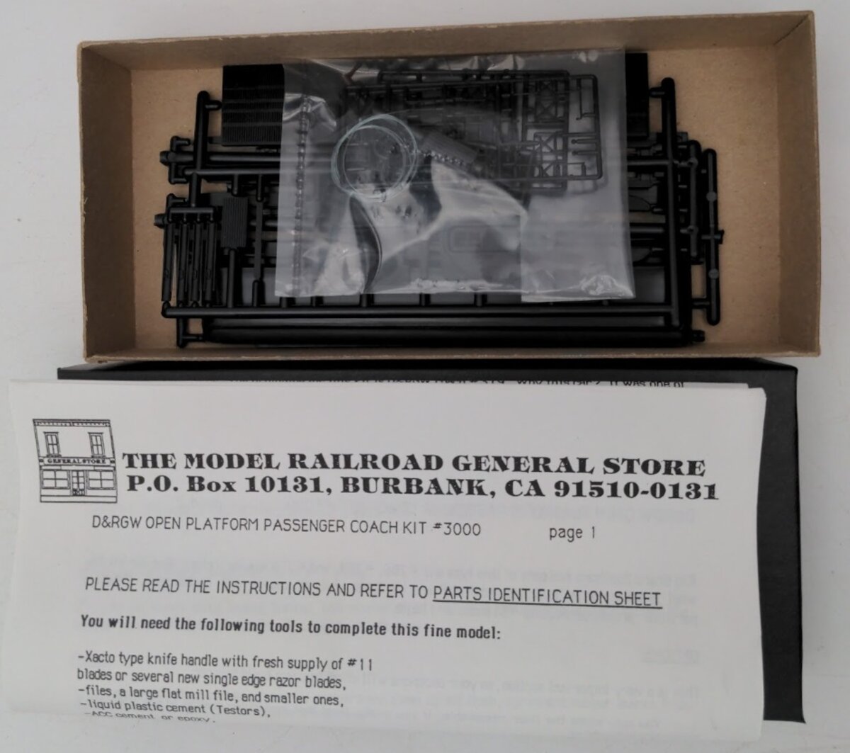 Model Railroad 3000 HOn3 Scale D&RGW Open Platform Coach Les Trucks Plastic Kit