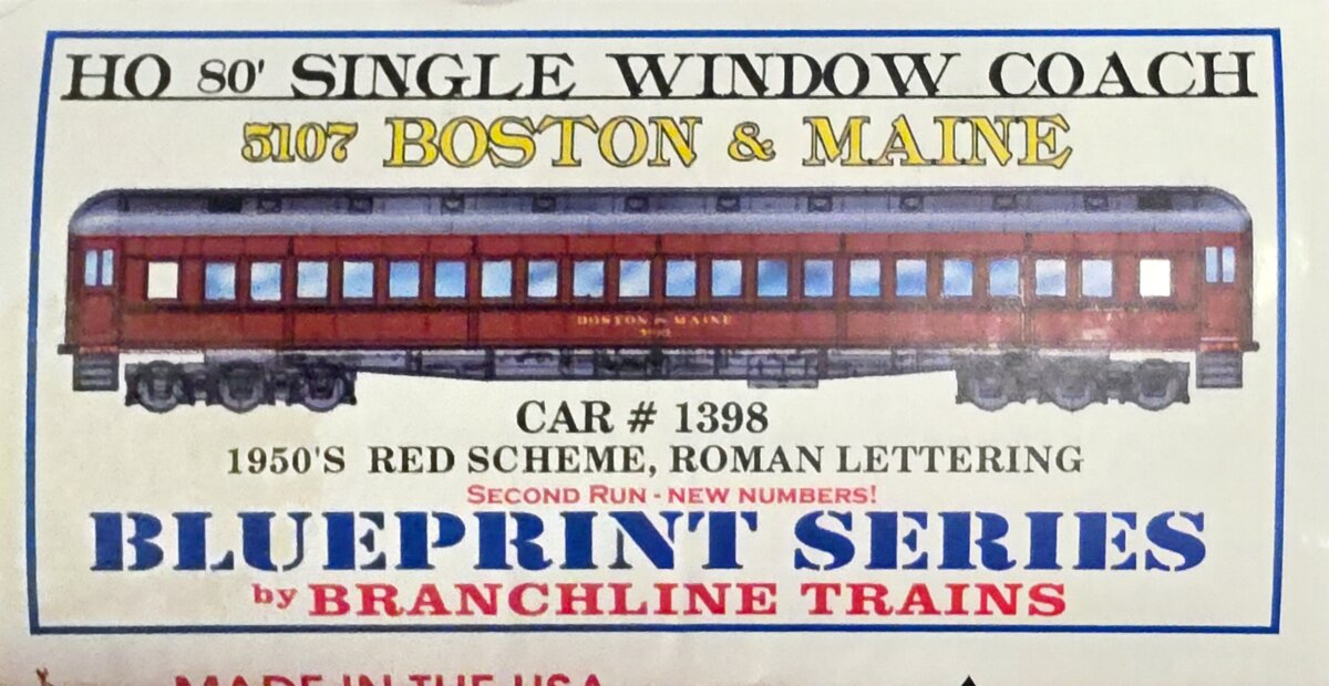 Branchline Trains 5107 HO Boston & Maine Single Window Coach Car Kit