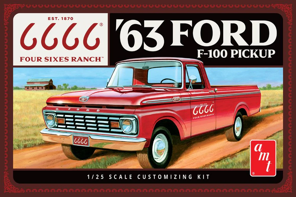 AMT 1559 1:25 Four Sixes Ranch 1963 Ford F-100 Pick-up Truck Plastic Model Kit