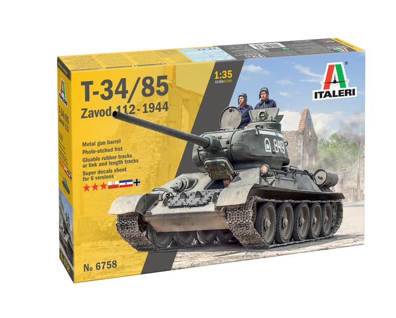 Italeri 6758 1:35 T34/85 Zavod 112 -1944 Tank Plastic Model Kit