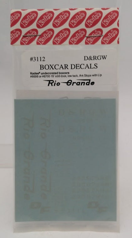 Kadee 3112 HO Scale D & RGW Kadee Undecorated Boxcar Decals