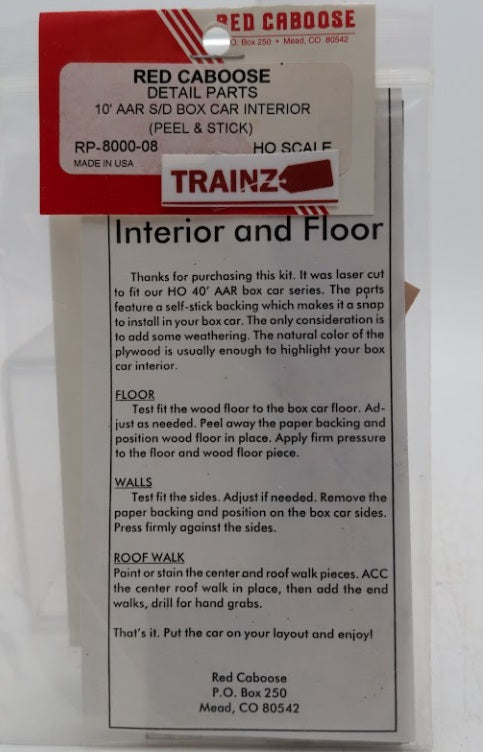 Red Caboose RP-8000-08 HO 10' AAR S/D Box Car Interior (Peel & Stick) Kit