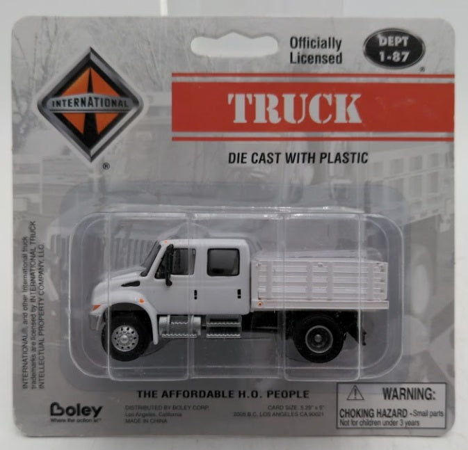 Boley 4174-77 HO Dept 1-87 White International Crew Cab Open Stake Bed Truck