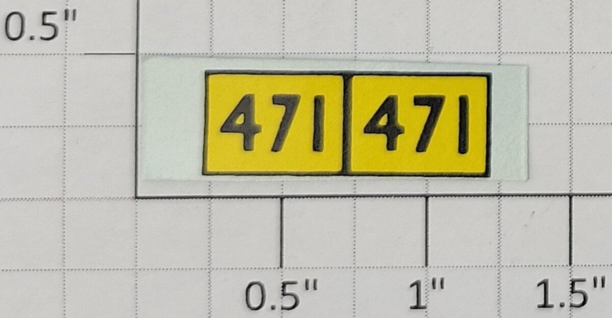 American Flyer WS-471 Yellow and Black "471" Water Soluble Decal (Set of 2)