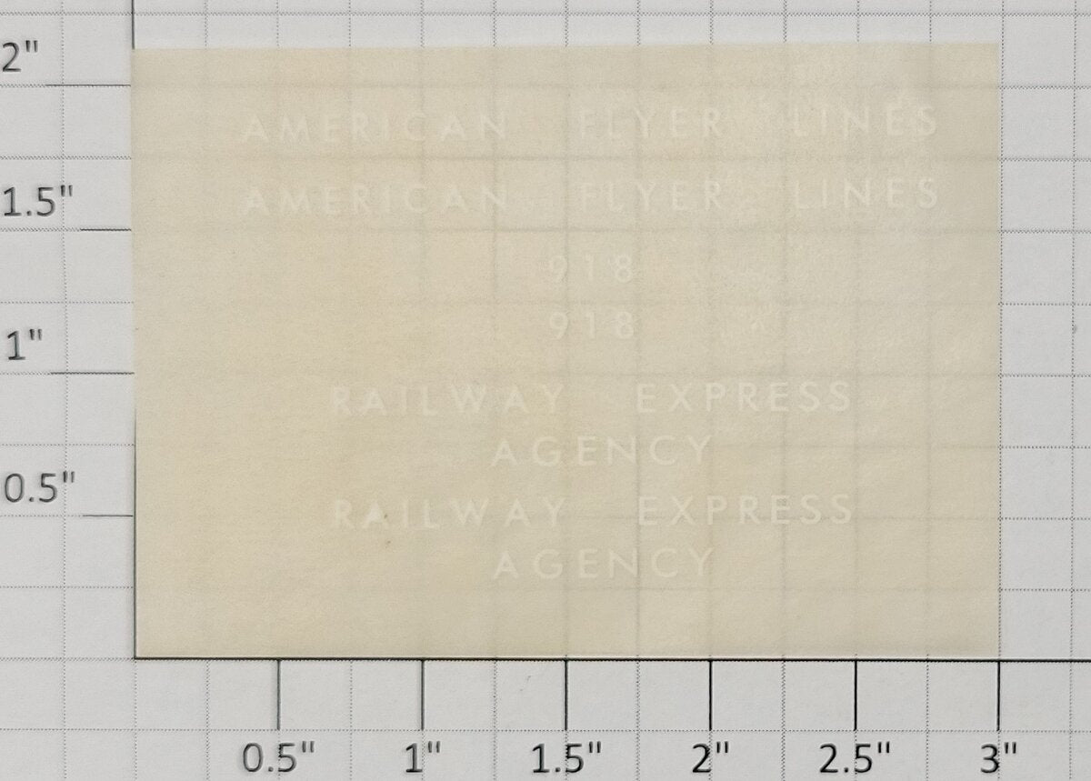 American Flyer TRS0862 918 Railway Express Agency Dry Transfer Decal Set