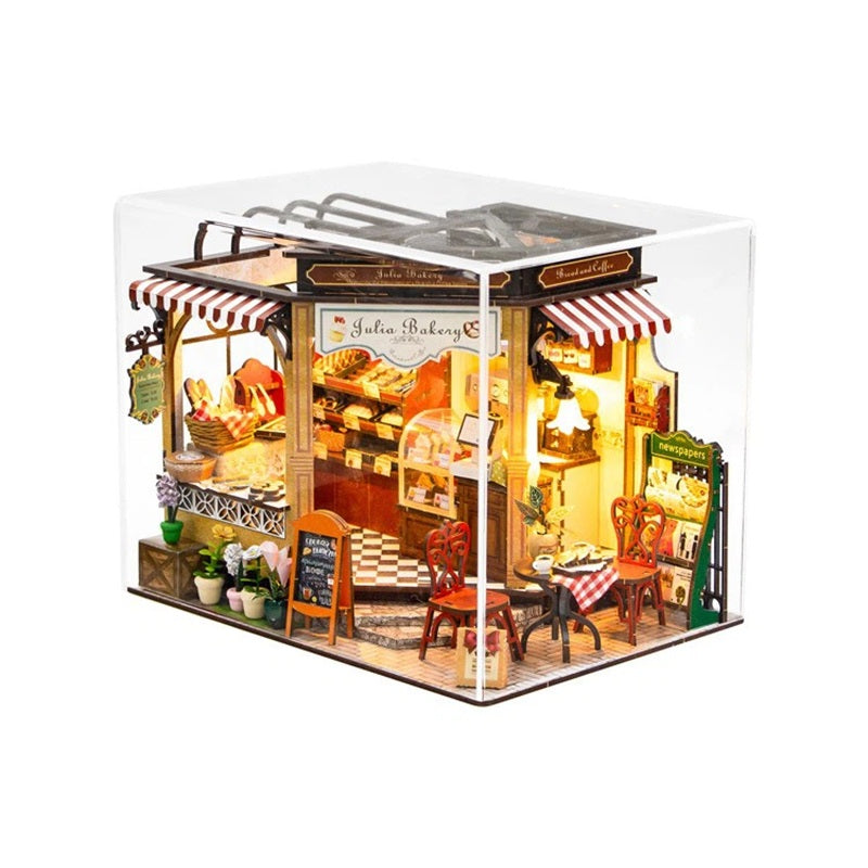 Hongda M2422Z Julia Bakery Wooden DIY Miniature Dollhouse Kit w/Dust Cover