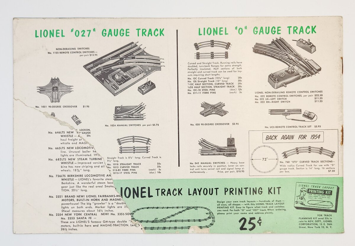 Lionel 1954-B Lionel 1954 Accessory Catalog
