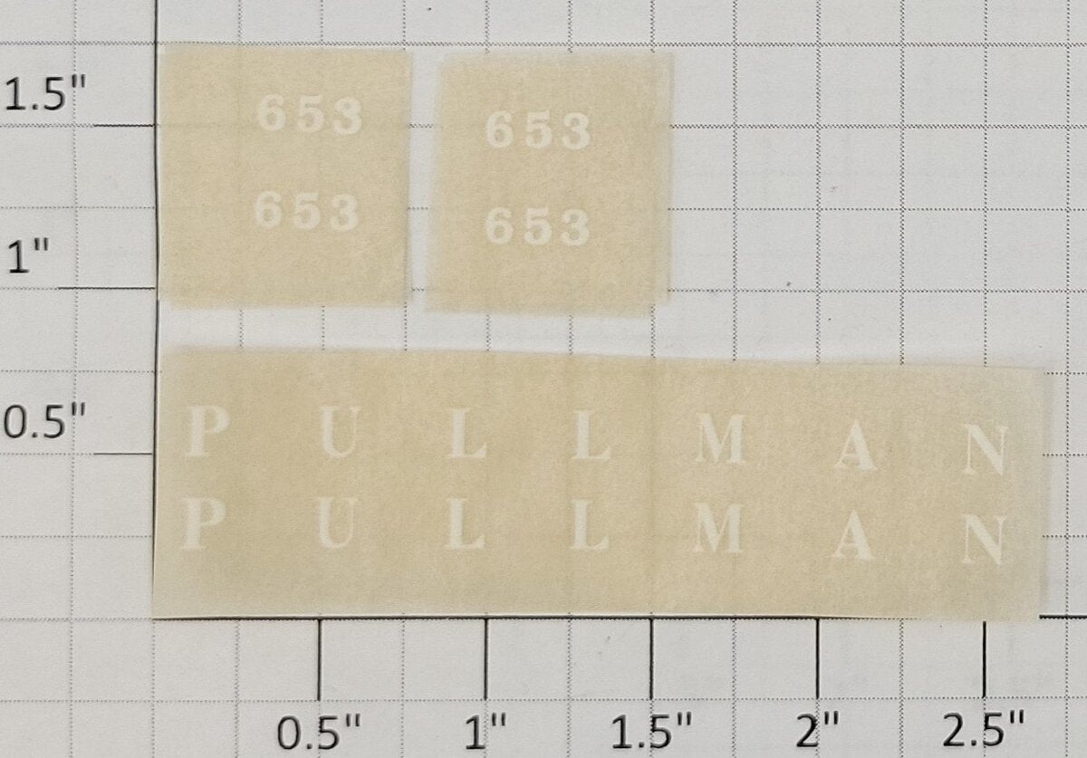 American Flyer TRS0804-653 White "Pullman 653" Dry Transfer Decal (Set of 2)
