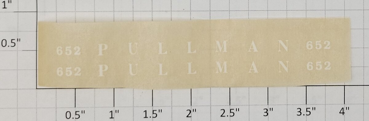 American Flyer TRS0805-652 White "Pullman 652" Dry Transfer Decal (Set of 2)