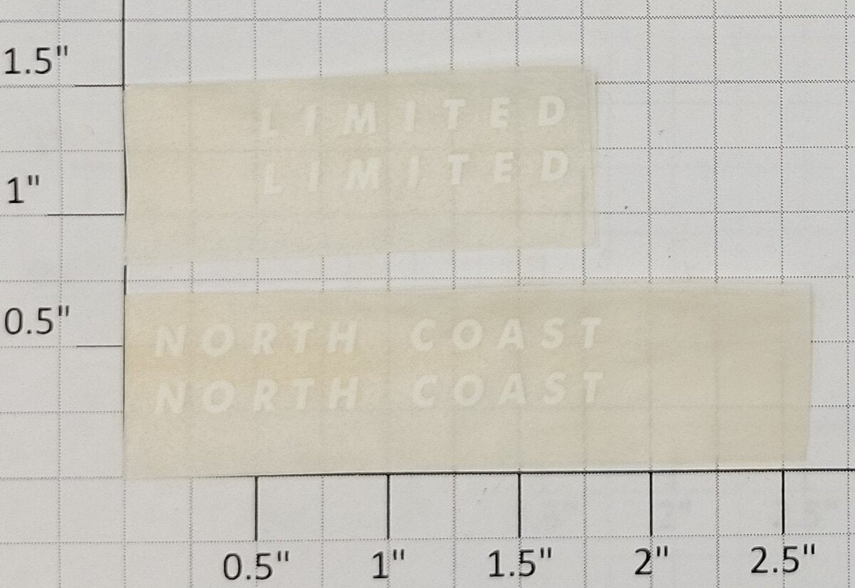 American Flyer TRS0860 White "North Coast Limited" Dry Transfer Decal (Set of 2)