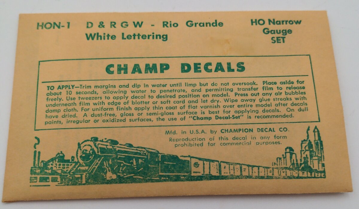 Champ Decals HON-1 D & R G W -Rio Grande White Lettering