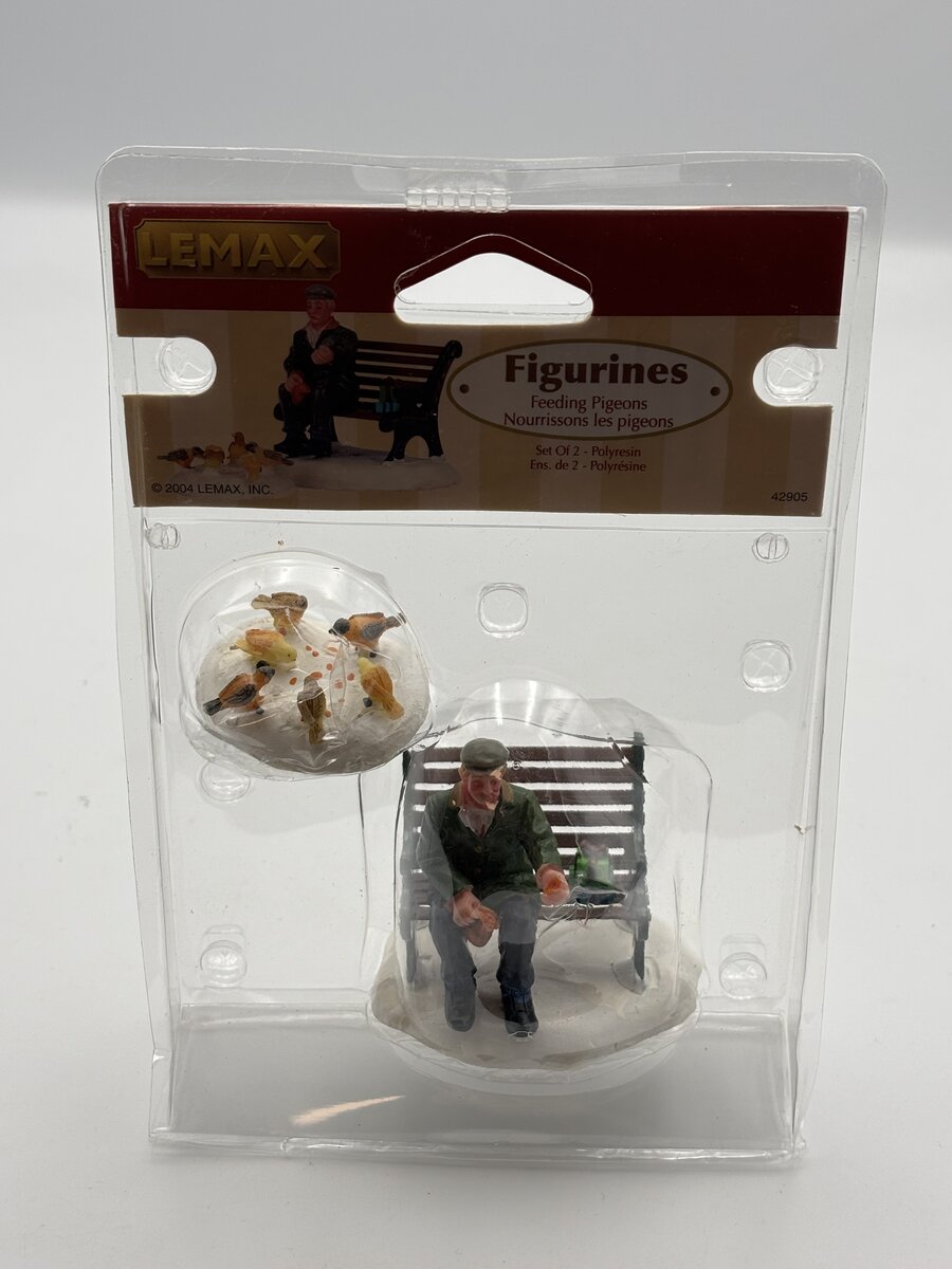 Lemax 42905 Man Sitting Park Bench Birds