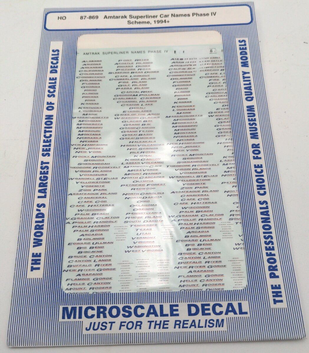 Microscale 87-869 Amtarak Superliner Car Names Phase IV Scheme, 1994+
