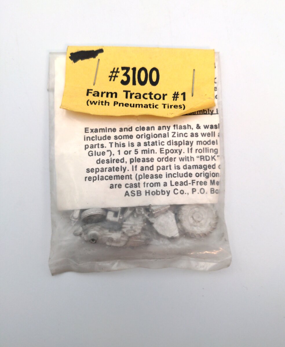 ASB Hobby Co. 3100 HO Scale Farm Tractor #1 Kit w/Pneumatic Tires