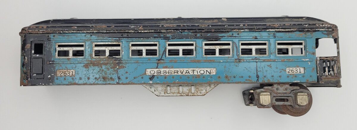 Lionel 2631-1 Vintage O Prewar Tinplate Blue and Black Observation Car Tender