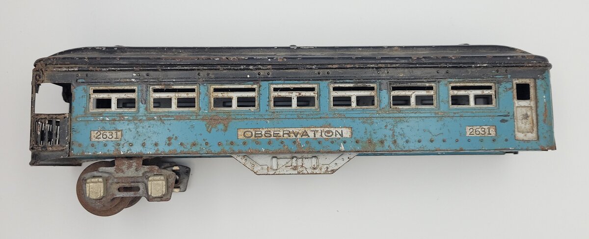 Lionel 2631-1 Vintage O Prewar Tinplate Blue and Black Observation Car Tender