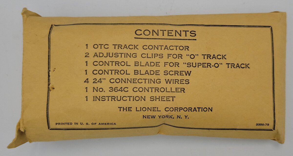 Lionel 3356-79 O / O27 Gauge Horse Car & Corral Power Connection Parts Envelope