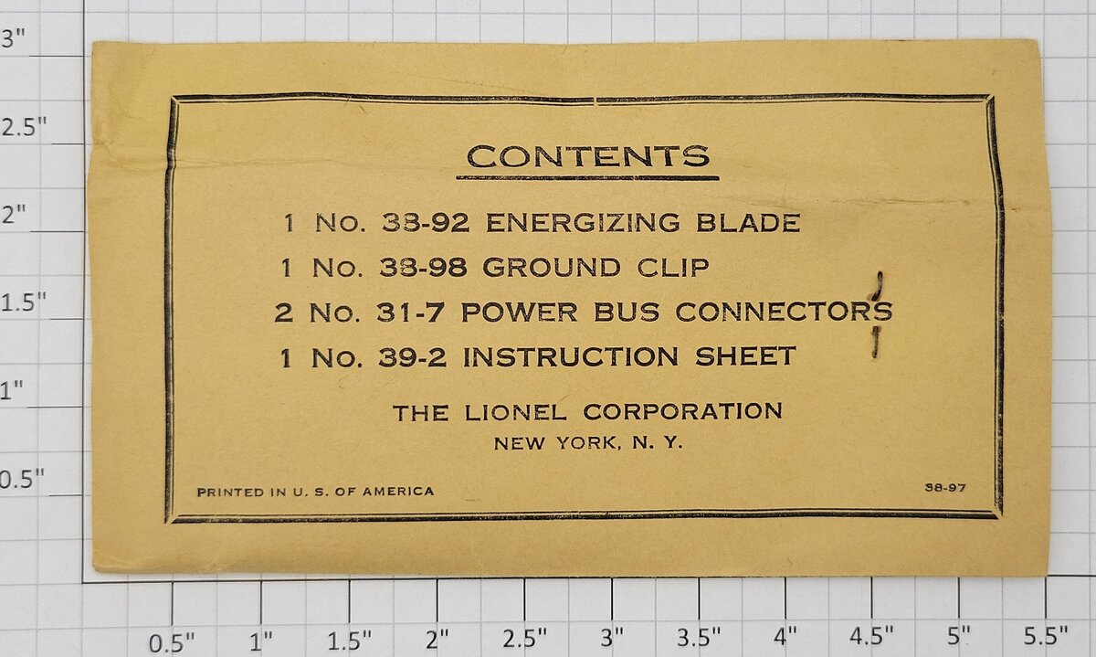 Lionel 38-97 Super O Track Power Connectors w/ Instruction Sheet in Envelope