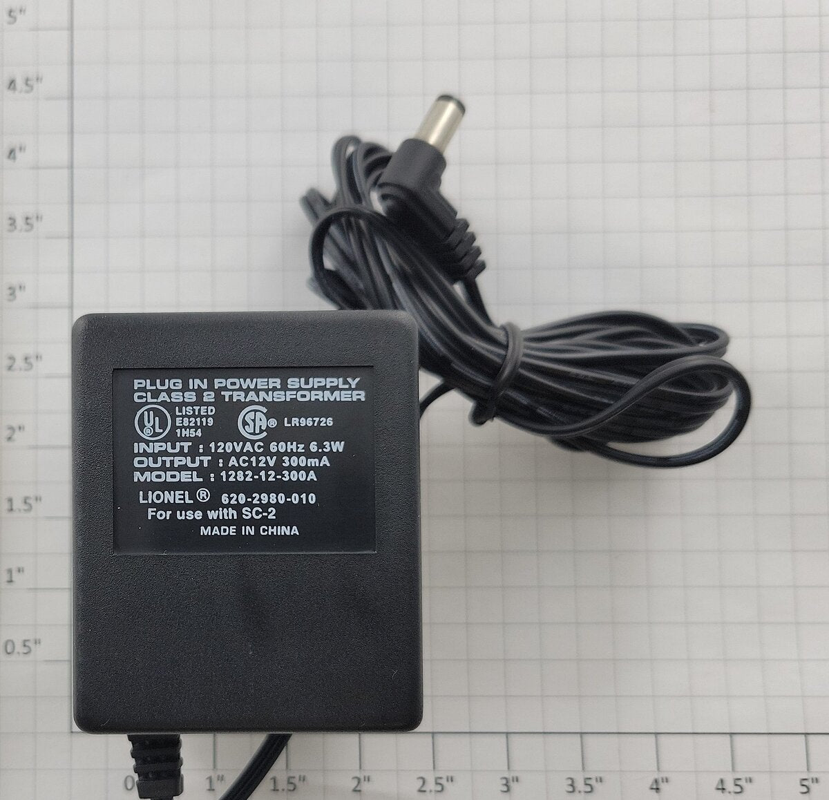 Lionel 22980-10 O Gauge12VAC @ 300mA Plug In Power Supply