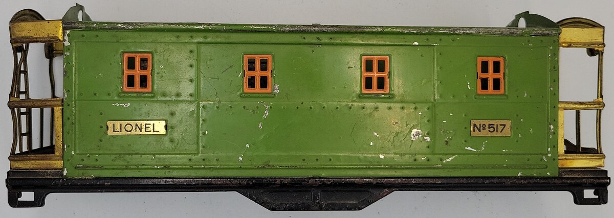 Lionel 517-1 Green and Orange Tinplate Cupola Caboose Shell with Trucks