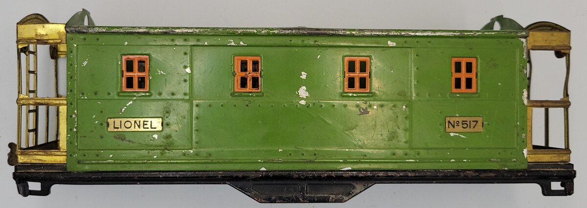 Lionel 517-1 Green and Orange Tinplate Cupola Caboose Shell with Trucks