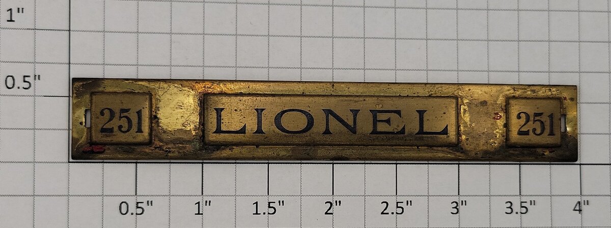 Lionel 251-5 Prewar Electric Brass Locomotive Nameplate #251