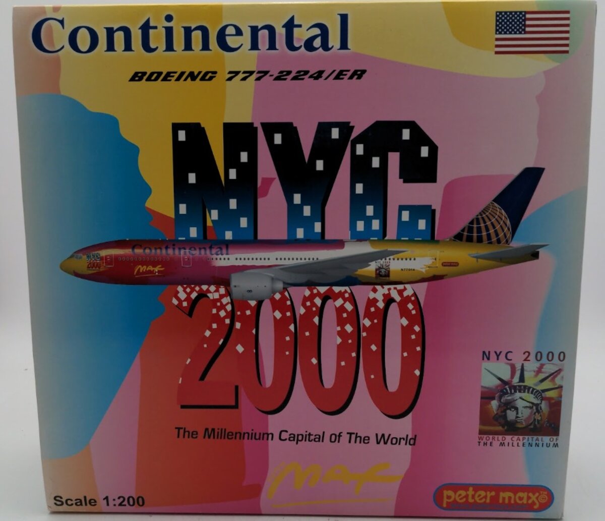JC Wings XX2108 1:200 Boeing 777-224 ER Peter Max New York City 2000 Millennium