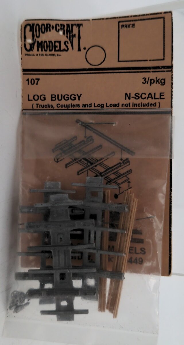 Gloor Craft 107 N Scale Log Buggies Metal and Wood Kit (Pack of 3)