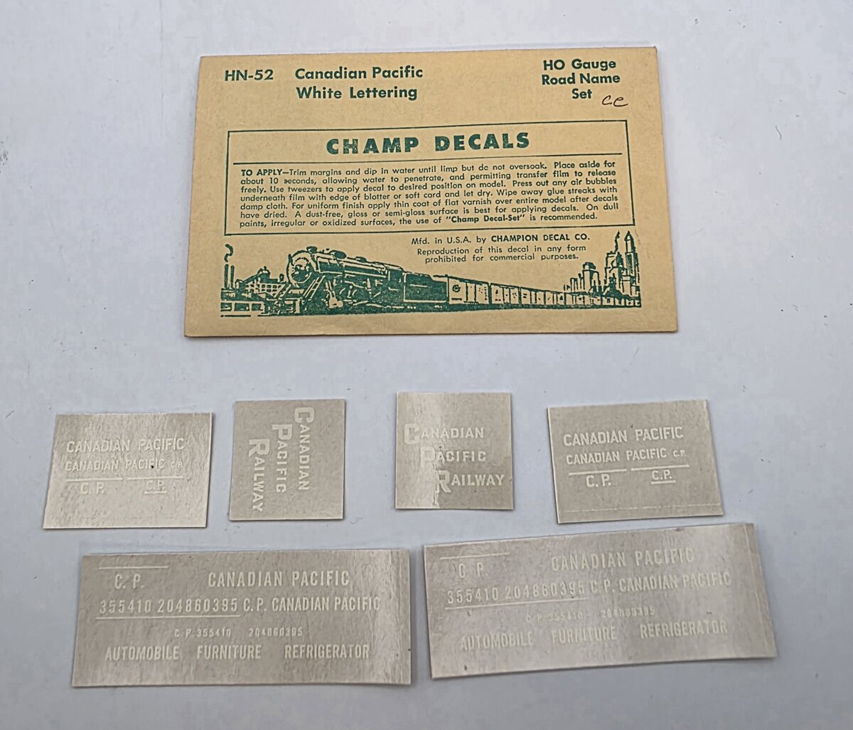 Champ Decals HN-52 HO Gauge Canadian Pacific White Lettering Decal Set