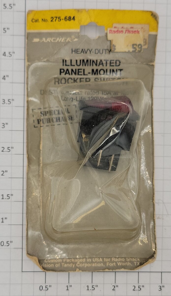 Radio Shack 275-684 SPST Red Illuminated Panel Mount Rocker Switch 15A @ 125VAC