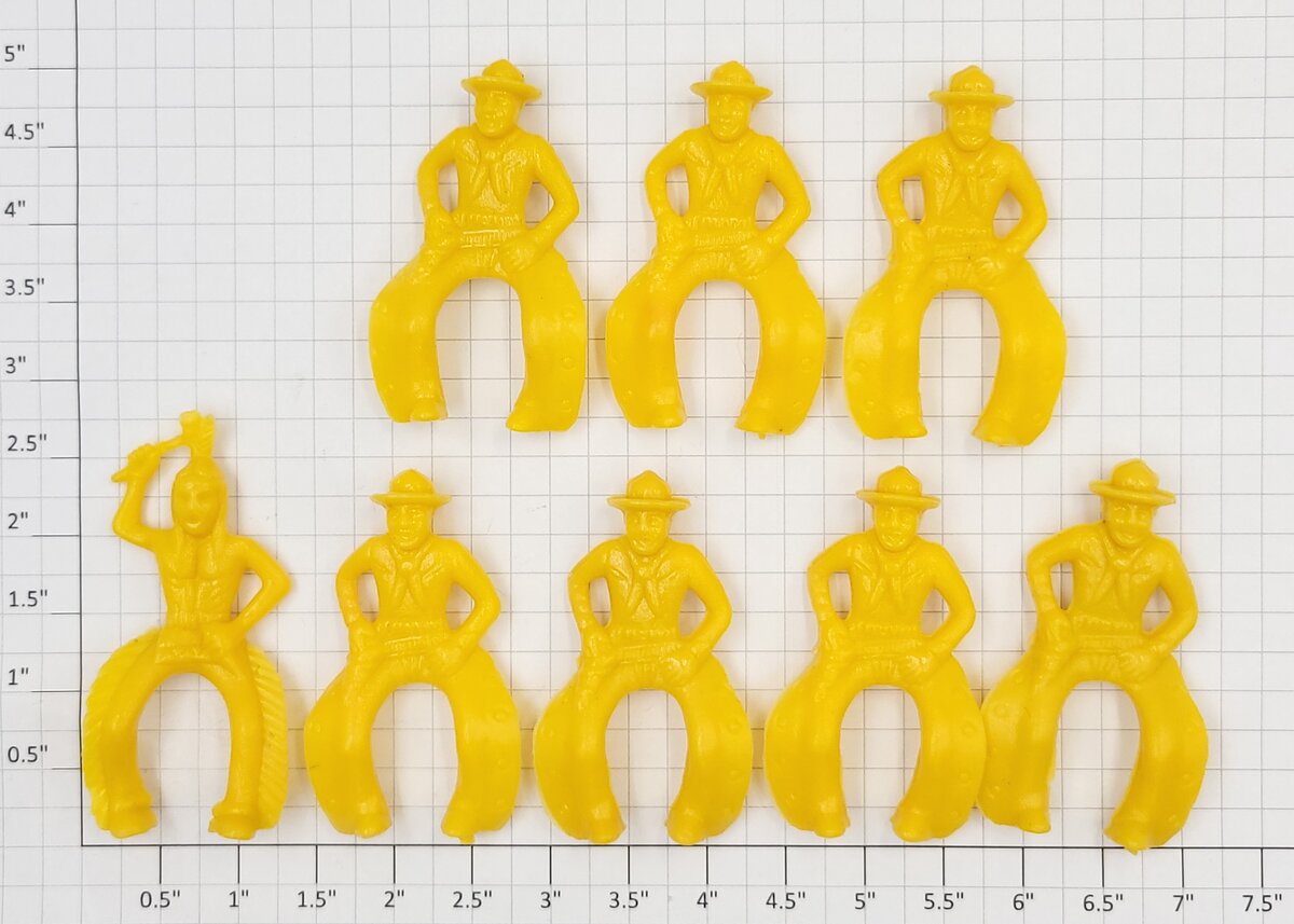 Acme 0108-04 Vintage Yellow Plastic Horse Riding Cowboys and Indian (Bag of 8)