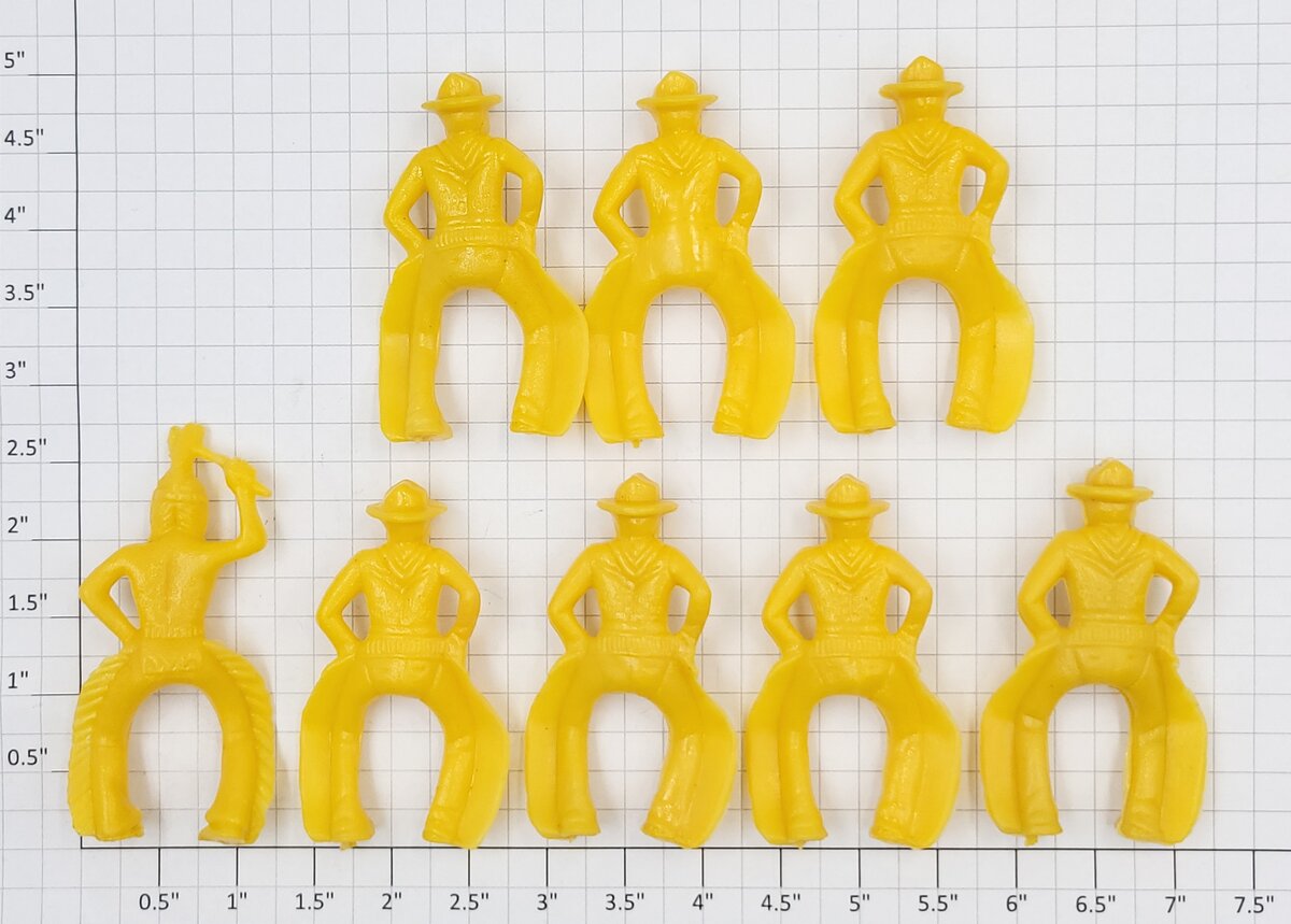 Acme 0108-04 Vintage Yellow Plastic Horse Riding Cowboys and Indian (Bag of 8)