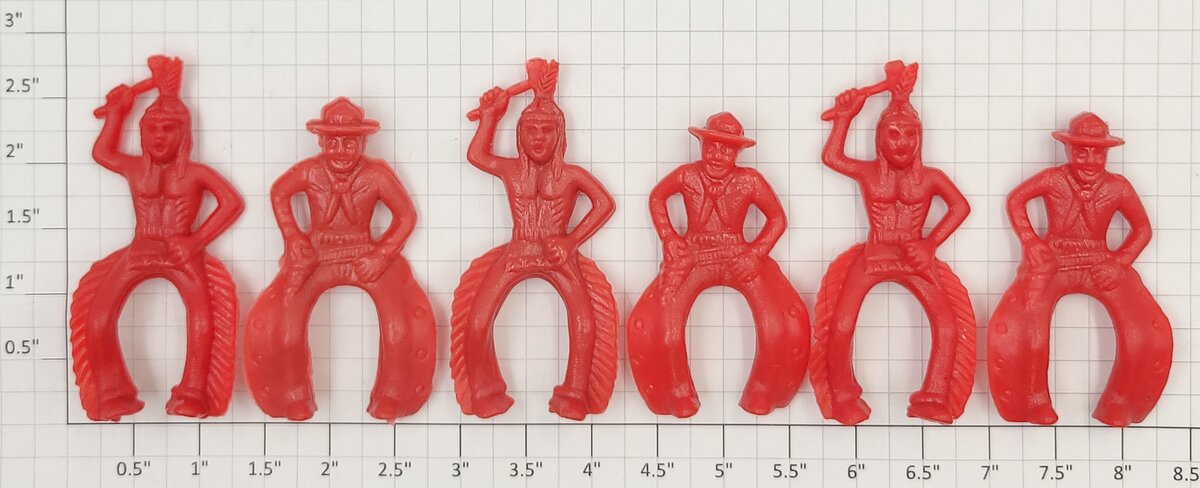 Acme 0108-05 Vintage Red Plastic Horse Riding Cowboys and Indians (Bag of 8)