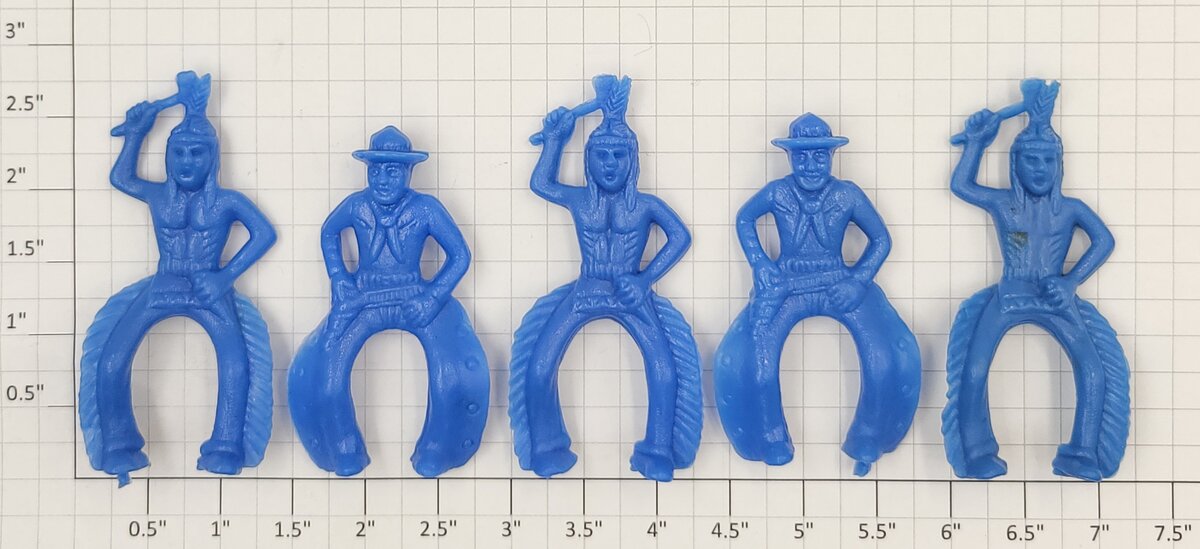 Acme 0108-05 Vintage Blue Plastic Horse Riding Cowboys and Indians (Bag of 5)