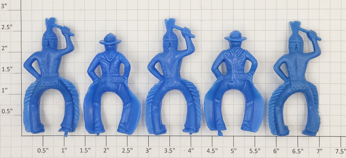 Acme 0108-05 Vintage Blue Plastic Horse Riding Cowboys and Indians (Bag of 5)