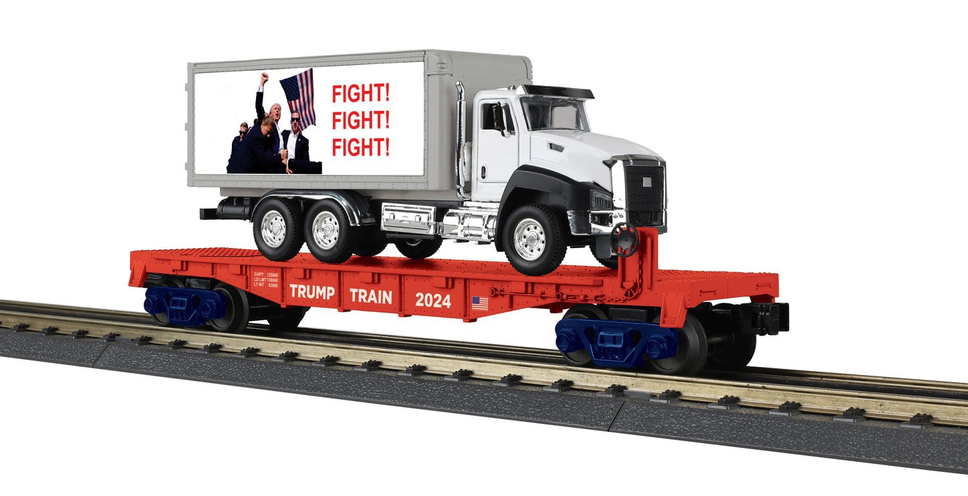 MTH 30-76955 O Donald J. Trump RailKing Flat Car wi/Box Truck w/ Sounds & Lights