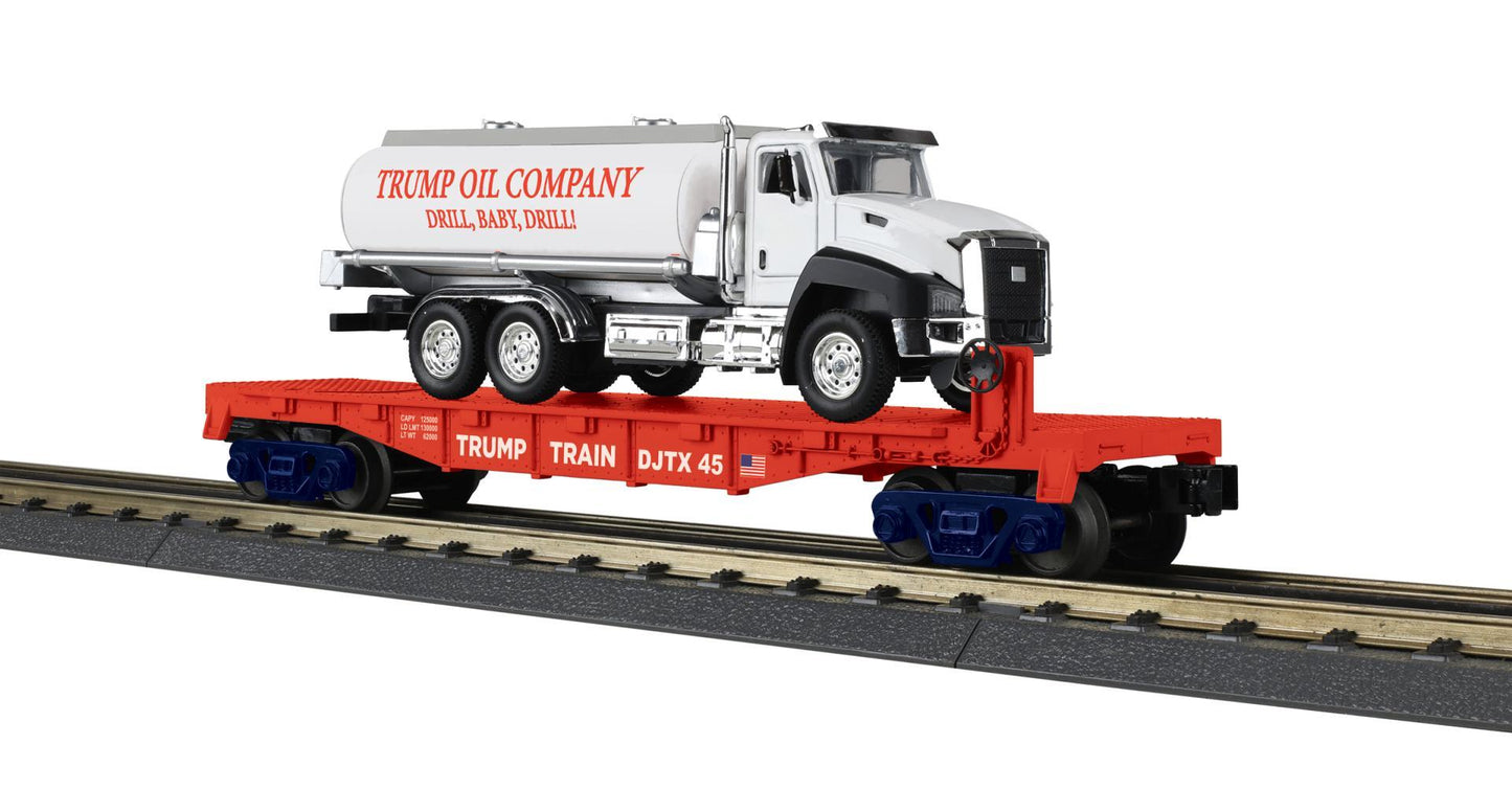 MTH 30-76956 O Donald Trump RailKing Flat Car w/Tanker Truck w/Sounds & Lights