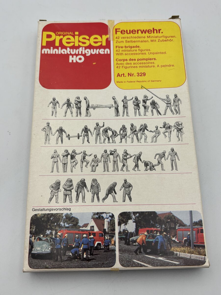Preiser 329 HO 42 Unpainted Fire Department Figures With Accessories(Pack of 42)