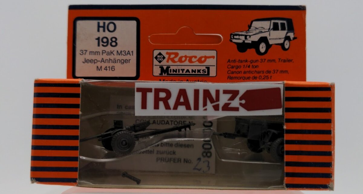 Roco 198 HO Scale MiniTanks US Army WWII 37mm PaK M3A1 Jeep Antitank Gun M3