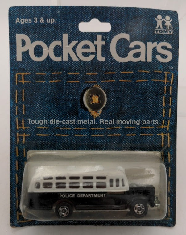 Tomy 6 Pocket Cars Navy Blue/White Isuzu Bonnet Bus Police Department Die Cast