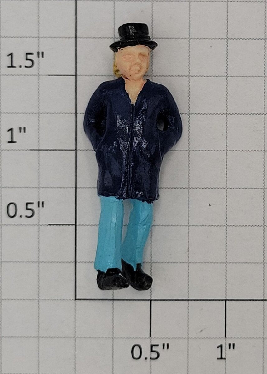 Acme 0851-21 O Gauge Standing Male Figure In Dark Blue Coat and Light Blue Pants
