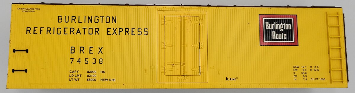 K-Line K762-1331-2 Burlington Route Woodside Refrigerator Car Shell #74538