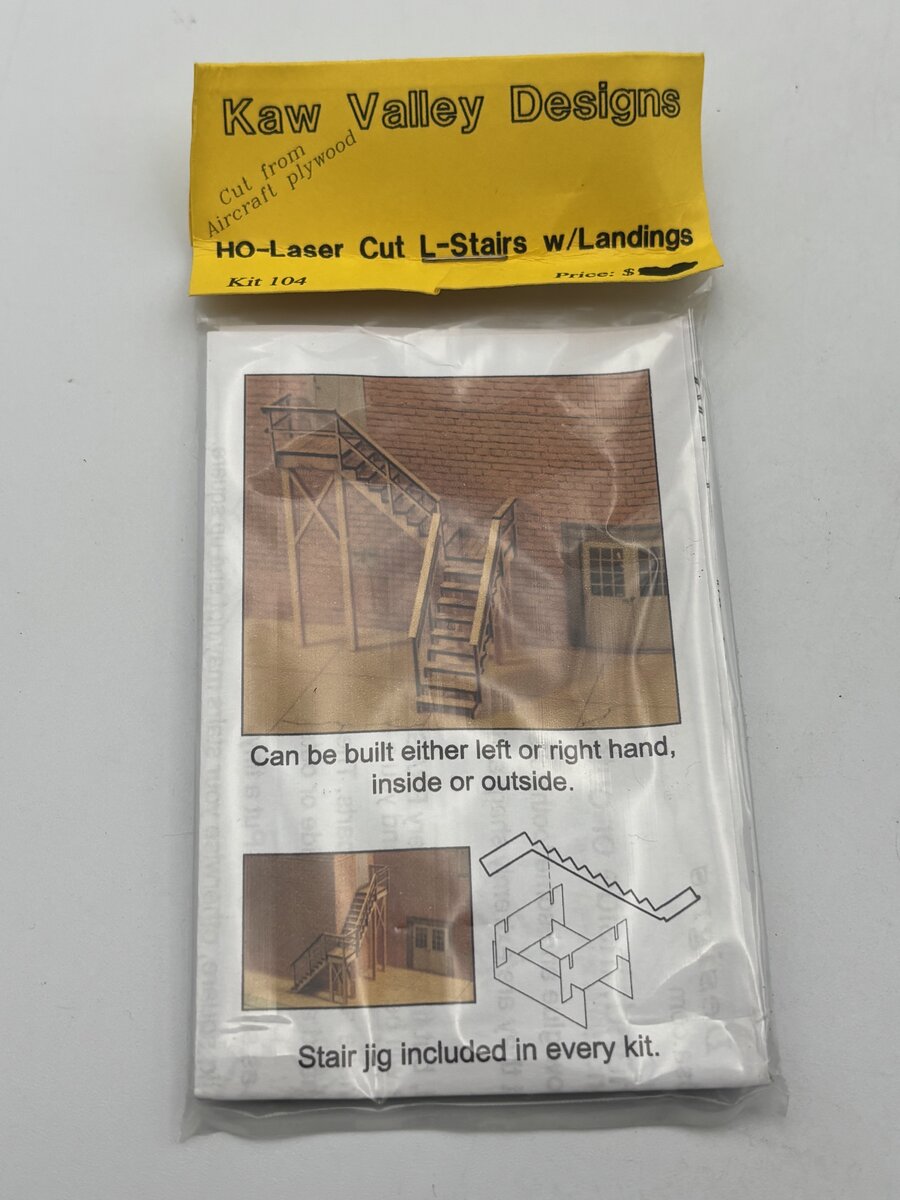 Kaw Valley Designs 104 HO Laser Cut L-Stairs w/Landing Kit
