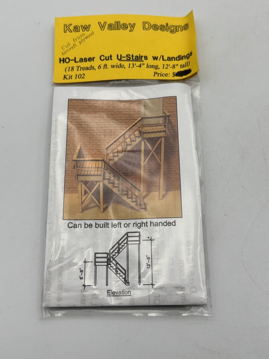 Kaw Valley Designs 102 HO Laser Cut U-Stairs w/Landing Kit