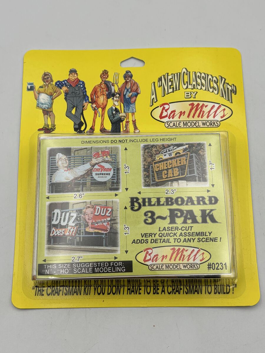 Bar Mills 0231 HO & N Billboards Chevron, Checker Cab & Duz Does It (Pack of 3)