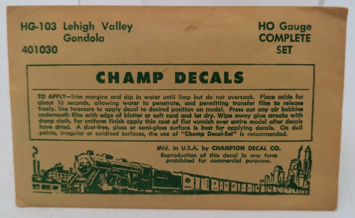 Champ Decals HG-103 HO Gauge Lehigh Valley Gondola Complete Set Decal