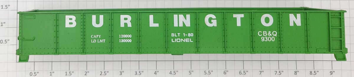 American Flyer PA9986 S Scale Green Burlington CB&Q Gondola Body Shell #9300
