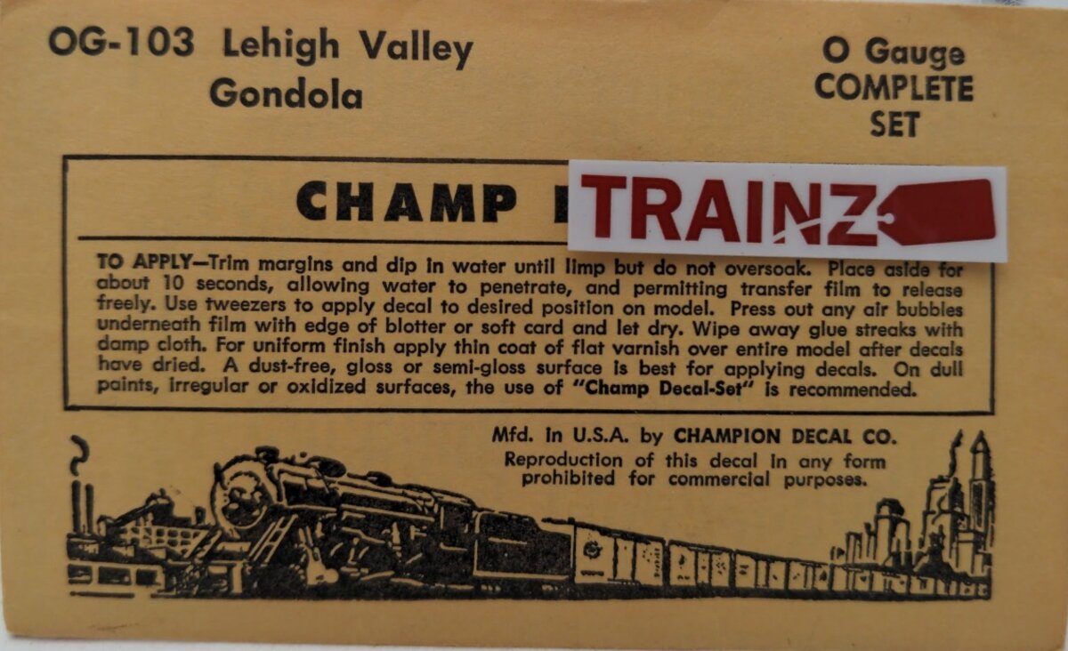 Champ Decals OG-103 O Gauge Lehigh Valley Gondola Complete Set Decal